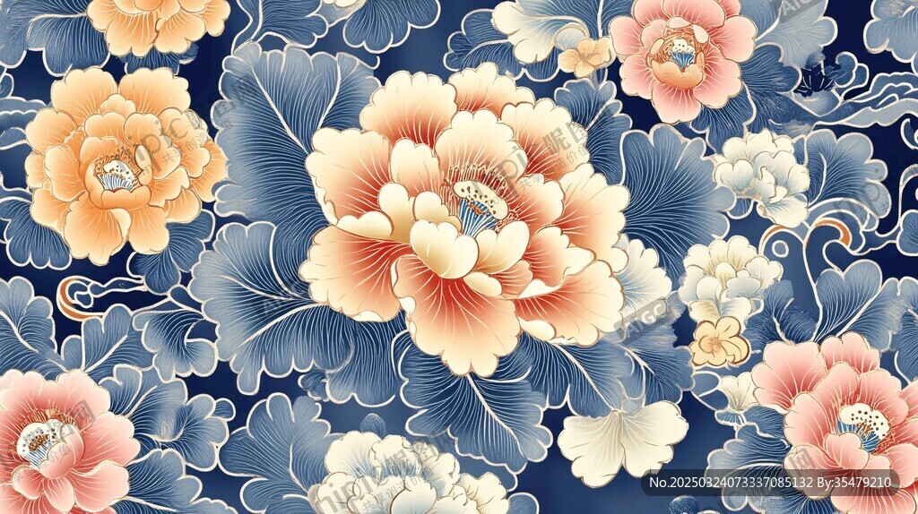 藍(lán)色背景下的花卉圖案