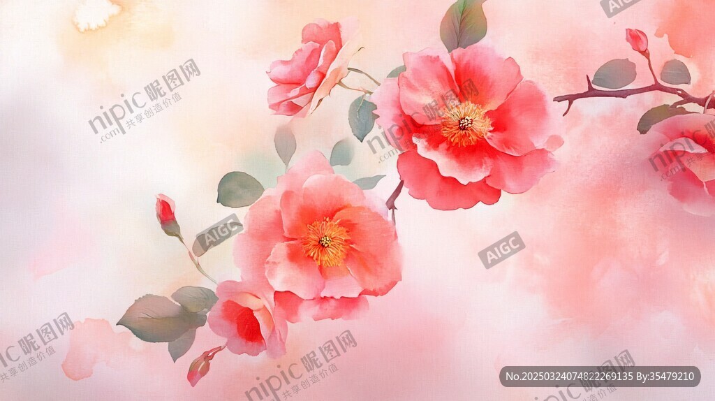 粉色花卉水彩畫