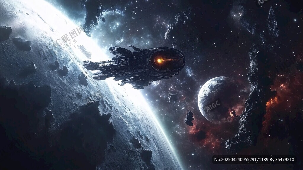 宇宙飛船在隕石場(chǎng)中穿行
