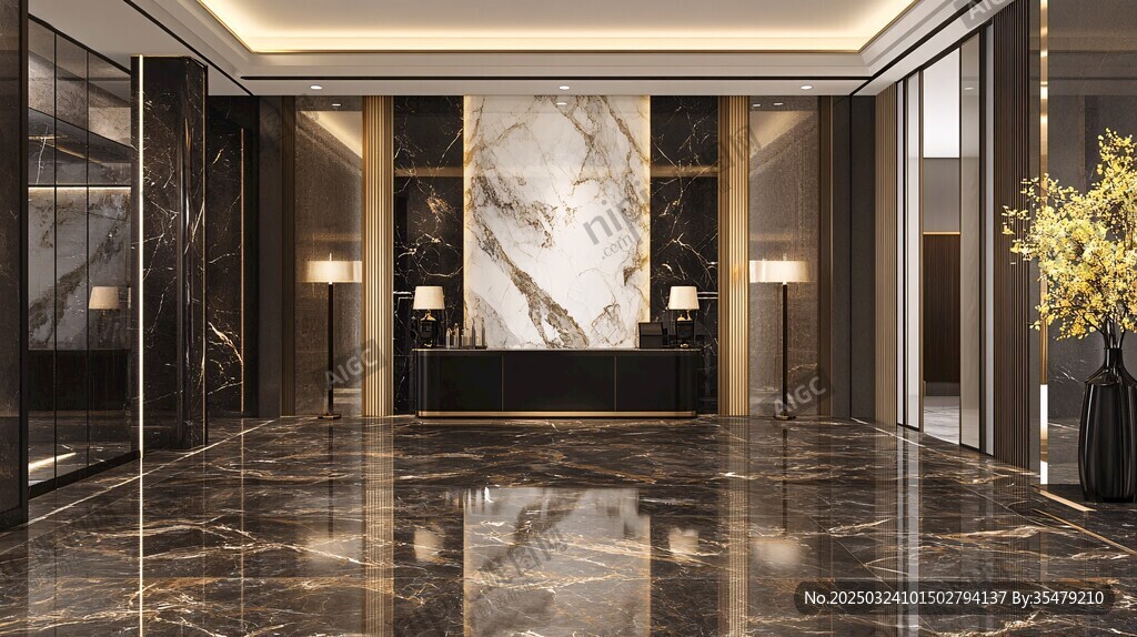 奢华大堂 marble装饰 金色点缀 奢华大堂 marble装饰 金色点缀