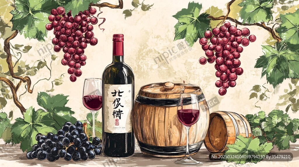 葡萄酒與葡萄的靜物畫
