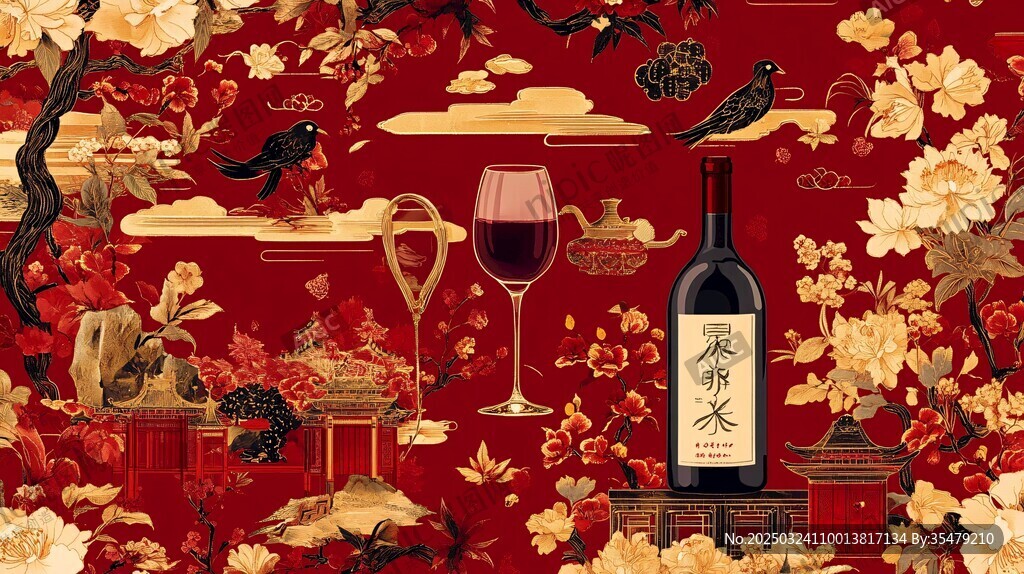 紅酒與中國風(fēng)圖案的藝術(shù)融合