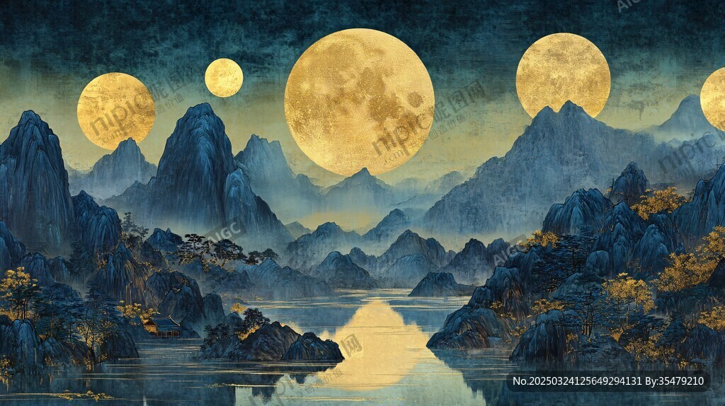 月夜山川景