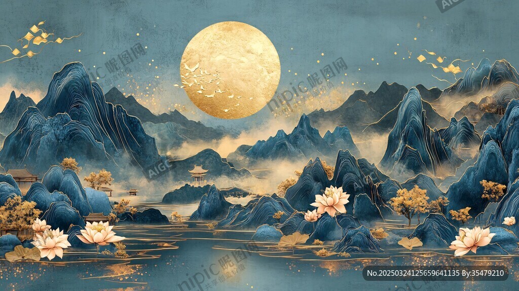 月夜山水間 金荷映嬋娟