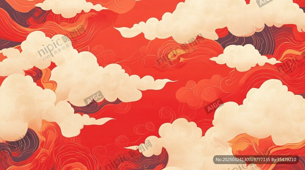 紅色云海中式風(fēng)背景圖