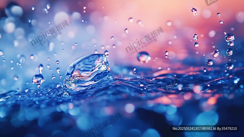 水滴濺落的夢幻光影瞬間