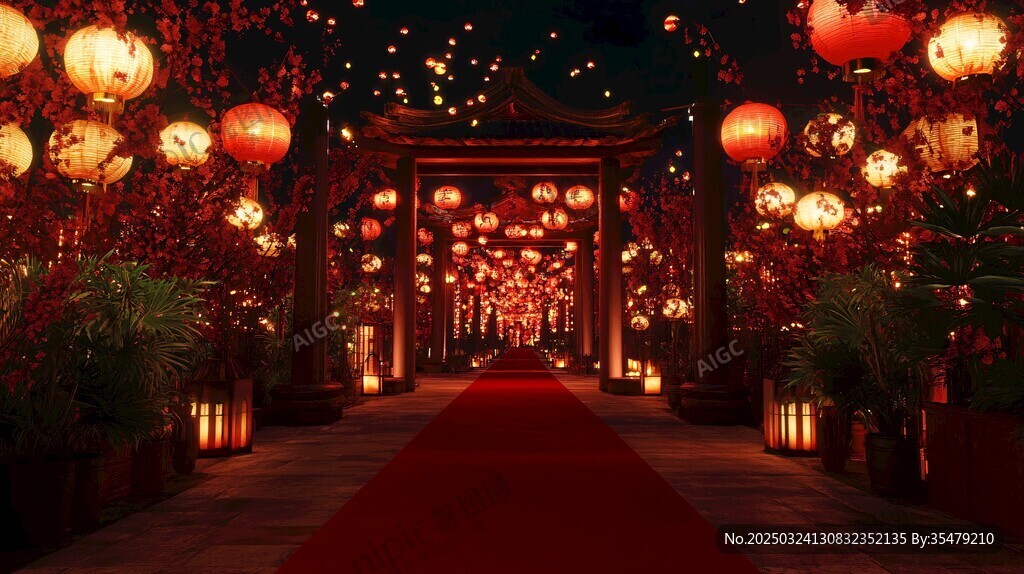 中式燈籠裝點的夢幻通道