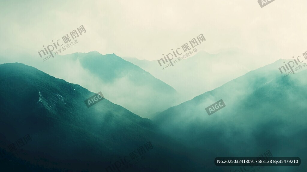 霧繞山巒的靜謐自然景觀