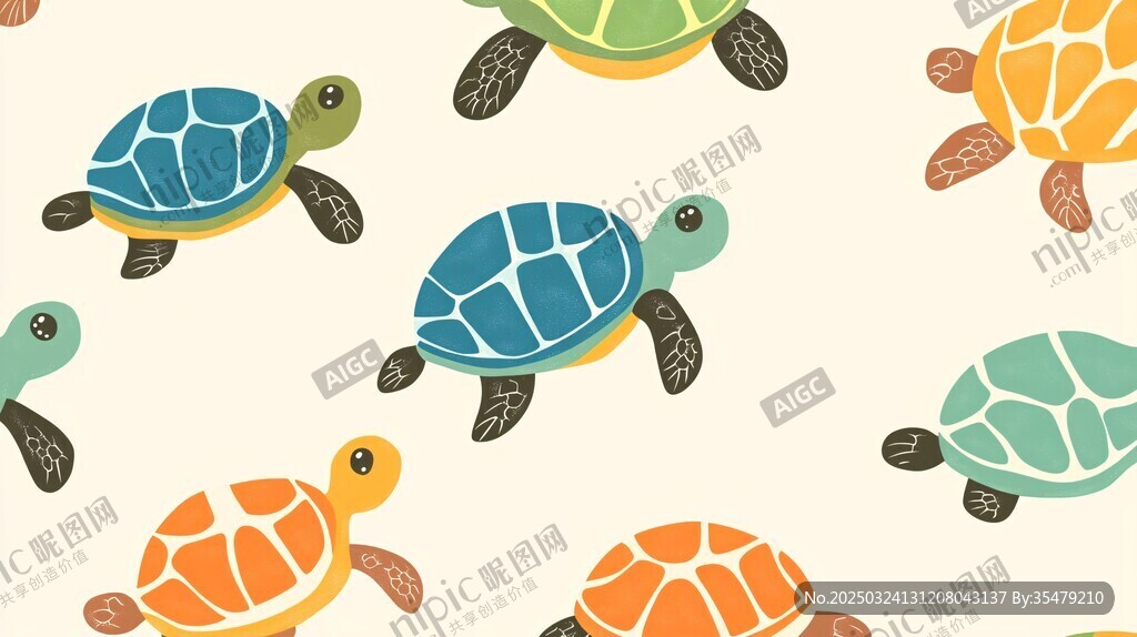 可愛多彩海龜無縫圖案