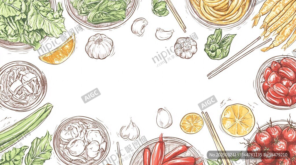 手繪多樣新鮮食材集合