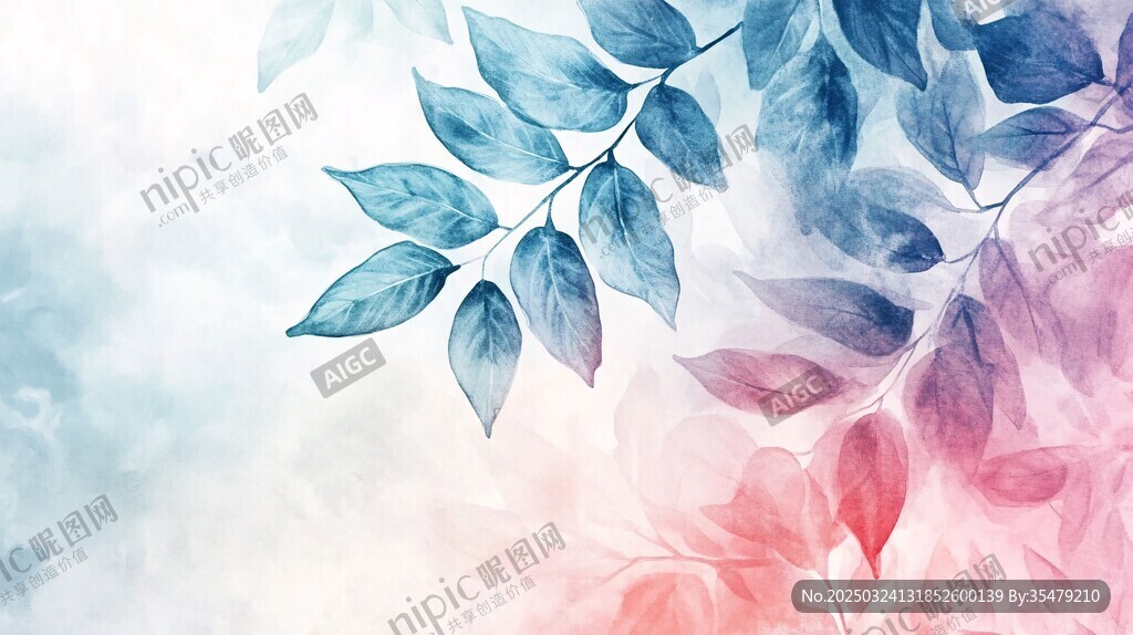 夢幻水彩風植物枝葉圖