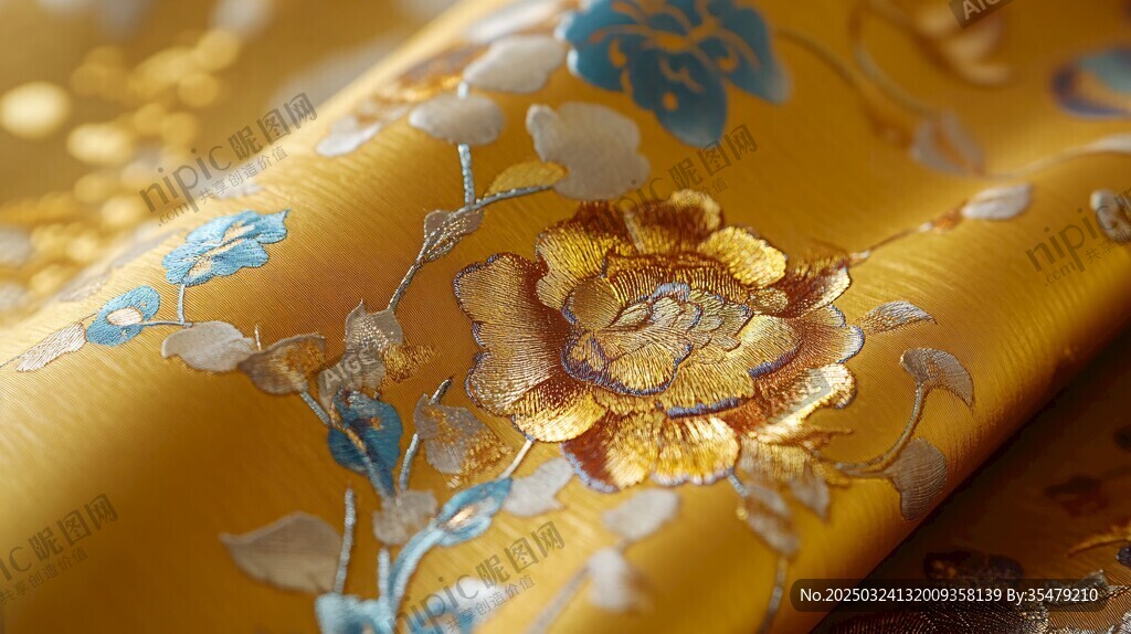 金色錦緞上的精美花卉圖案