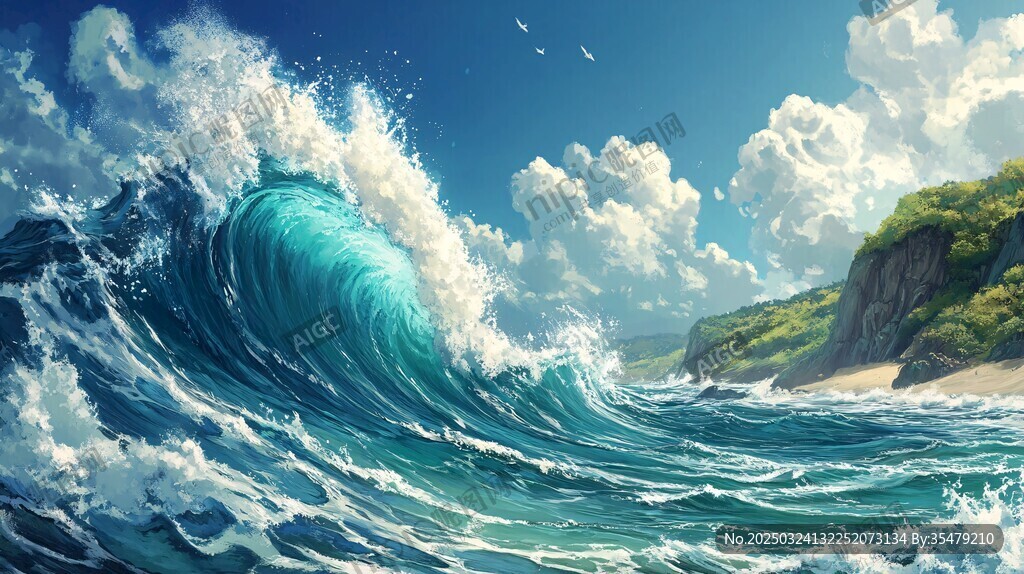 洶涌海浪下的海濱風光
