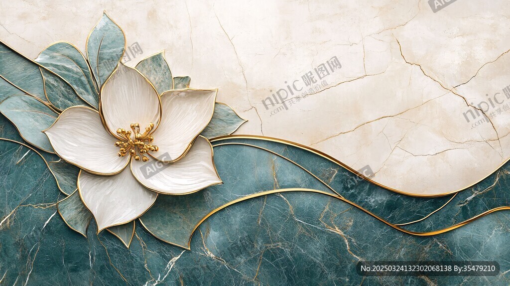 中式浮雕花朵大理石背景圖