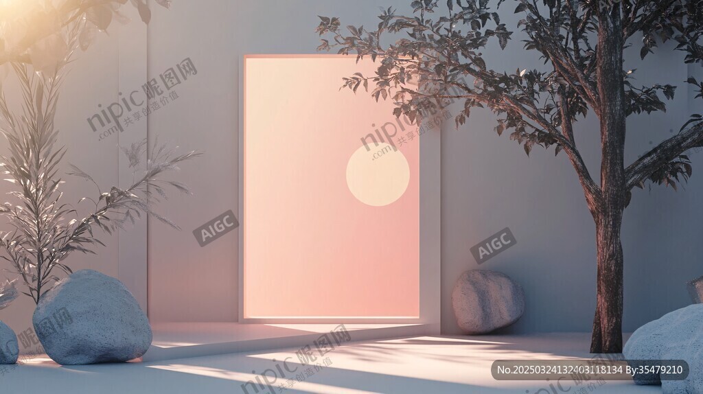 寧靜庭院中的落日景致