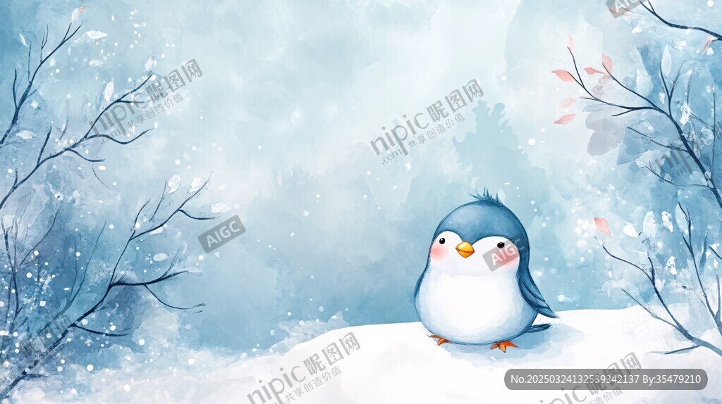 雪地中的可愛小企鵝