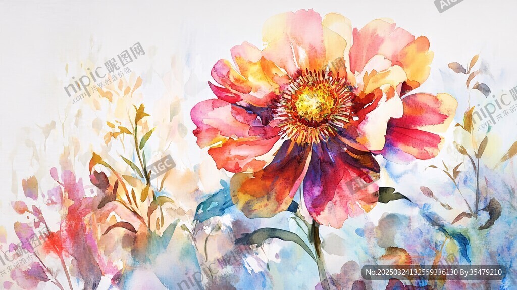 水彩花卉綻放美麗瞬間