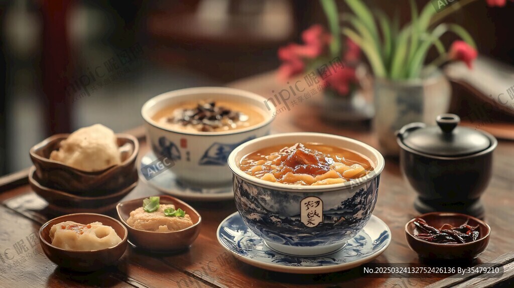 中式傳統美食與精致茶具