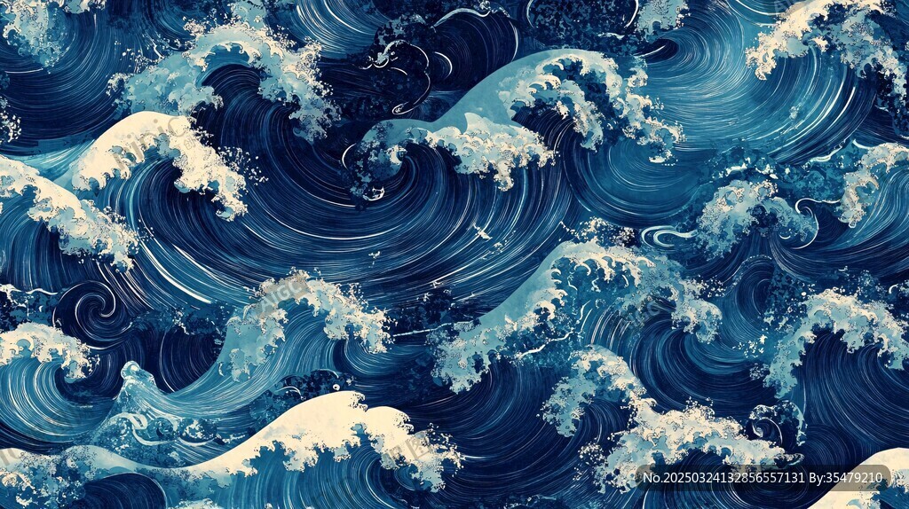 藍色海浪圖案 精美海洋紋理