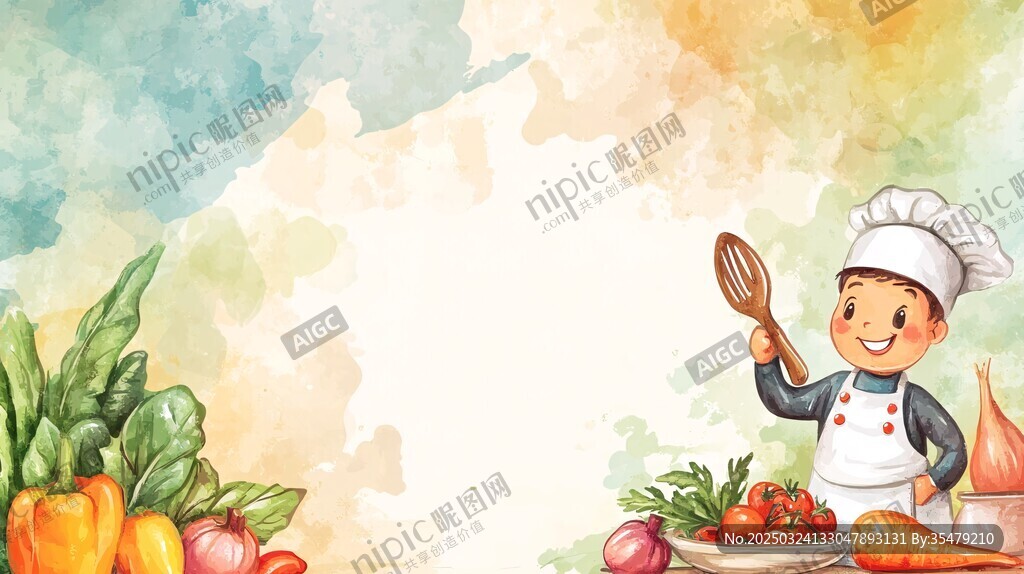 小廚師與多彩新鮮蔬菜
