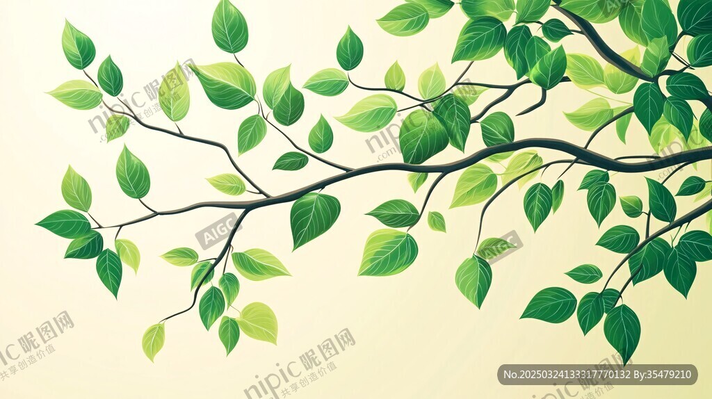嫩綠枝葉插畫