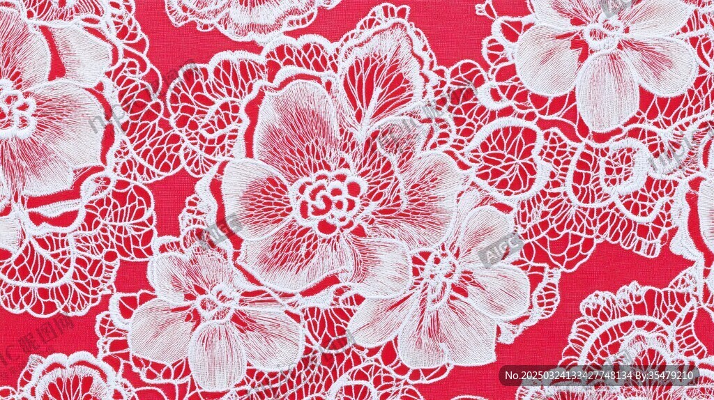 紅色底白色蕾絲花卉圖案