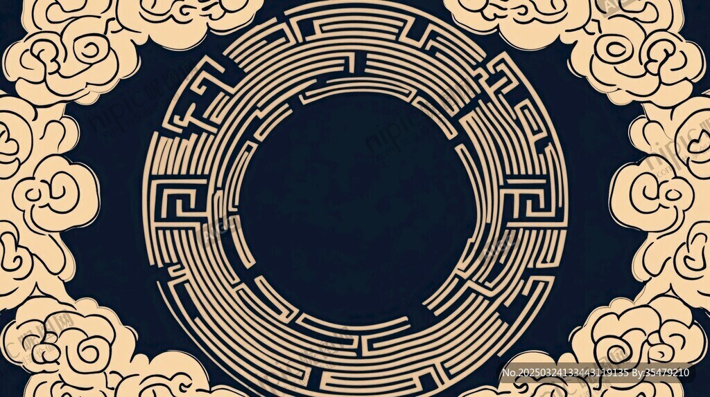 中式云紋回紋邊框圖案