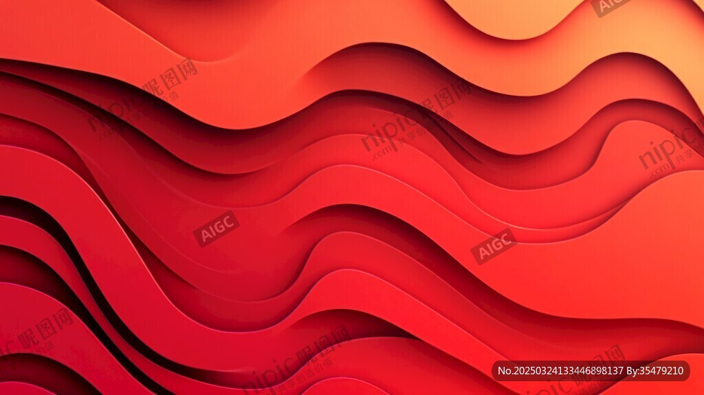 紅色立體波浪抽象背景圖