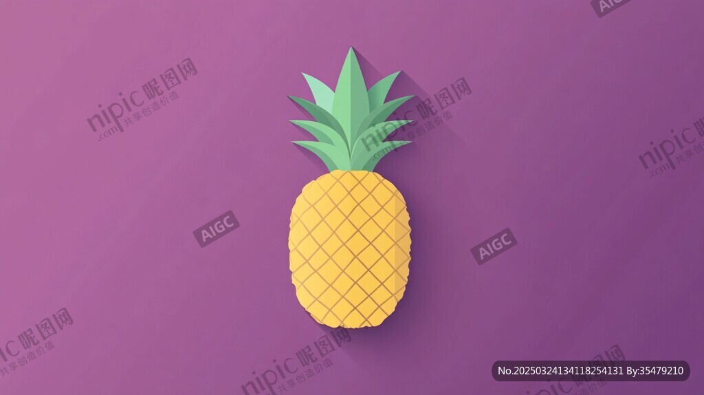紫色背景上的立體紙藝菠蘿