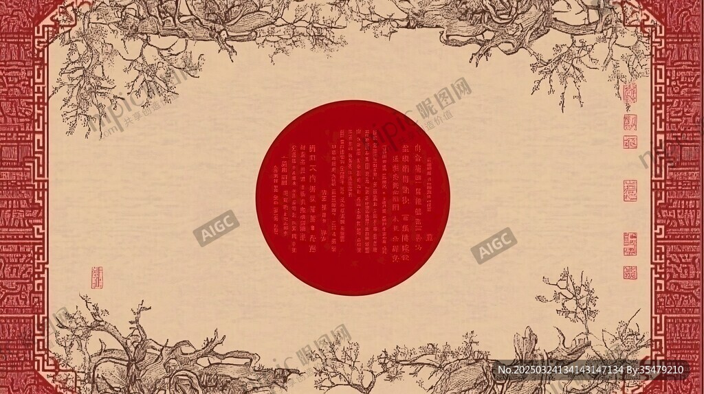 中式古典風(fēng)紅色圓形背景圖
