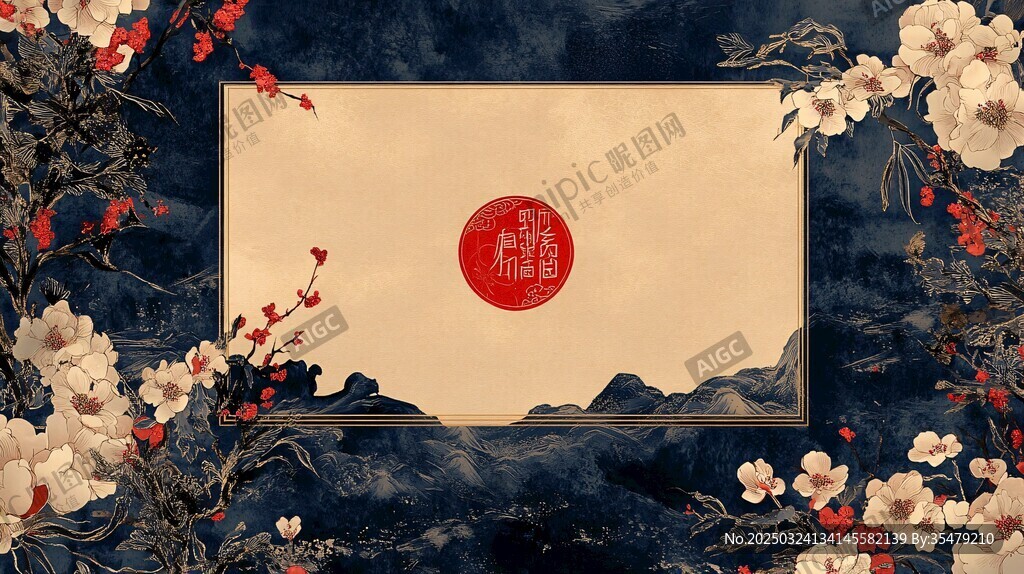 中式典雅花卉山水喜慶圖