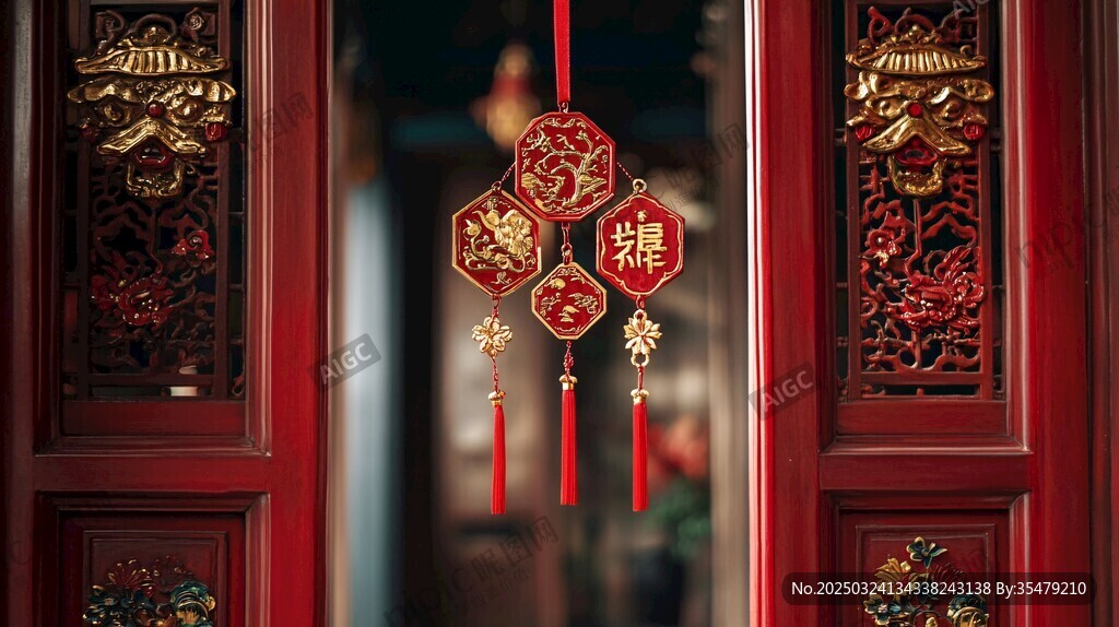 中式紅門掛飾迎新春