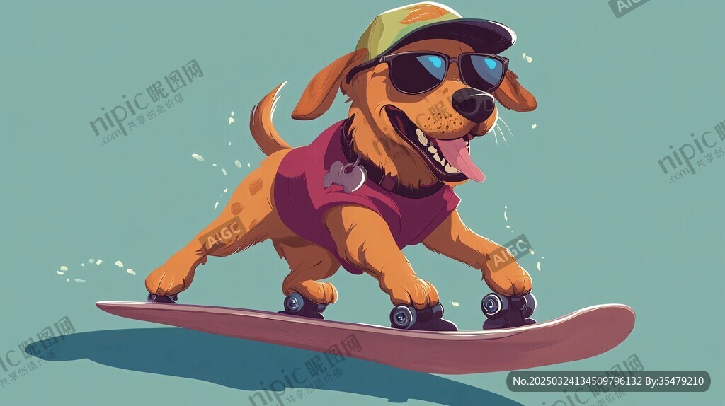 滑板萌犬歡樂滑行