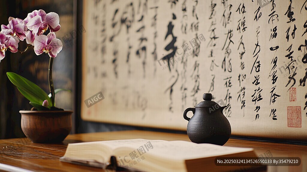中式書房雅景 蘭書壺墨韻