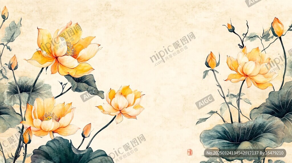水墨金荷圖