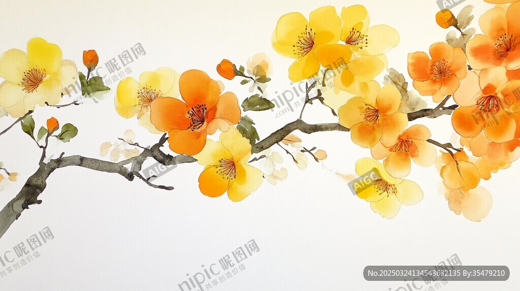 橙黃花朵枝頭綻