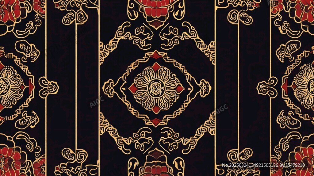 中式黑金古典花紋圖案