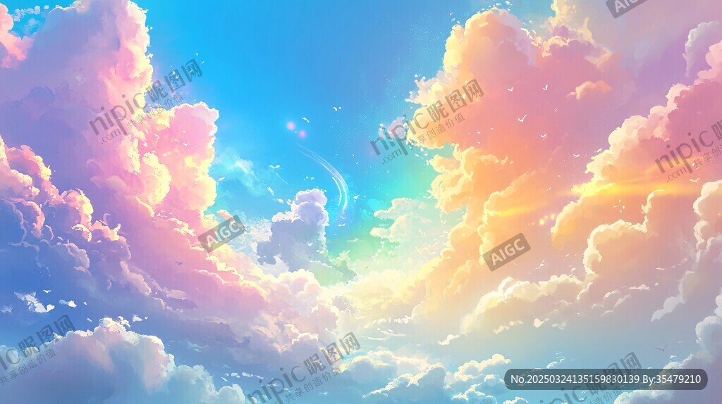 夢(mèng)幻絢麗天空中的多彩云朵