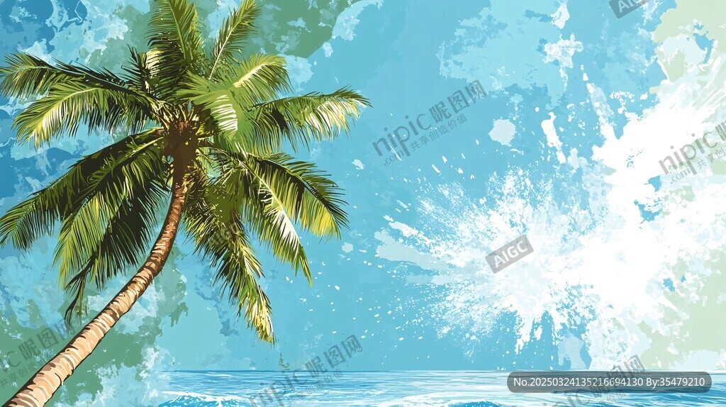 夏日椰樹海景插畫