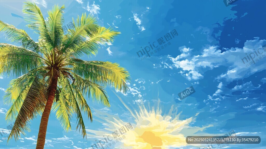 陽光椰樹藍天美好景致