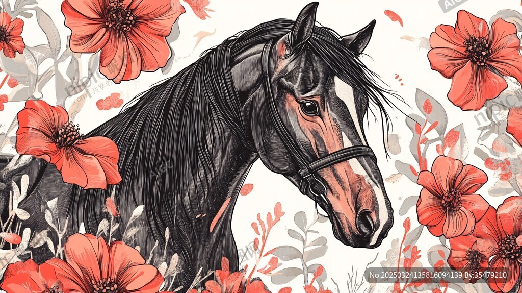 花中駿馬圖
