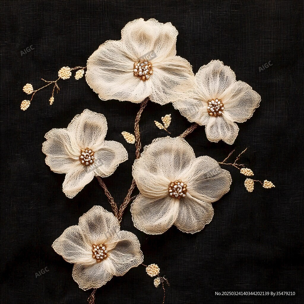 立體刺繡白花精美圖案