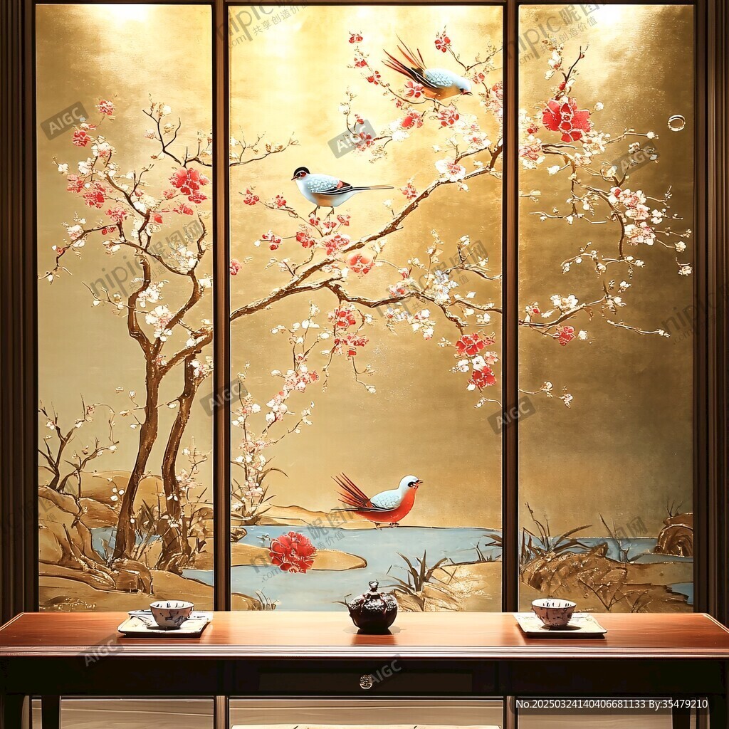 中式花鳥屏風 典雅之韻