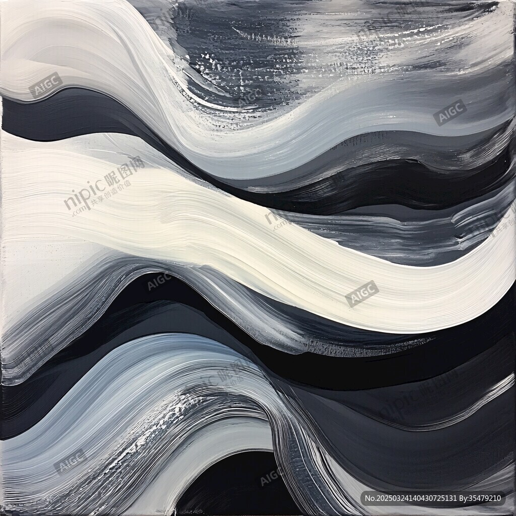黑白抽象波浪藝術(shù)畫作