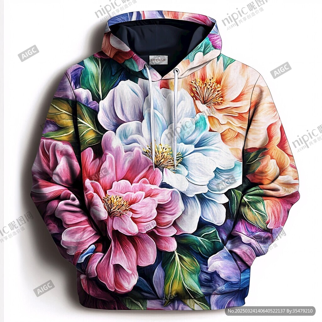 花卉印花連帽衛衣
