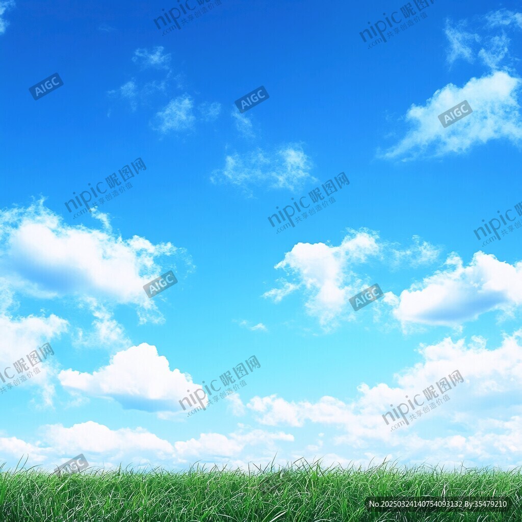 藍天白云下的翠綠草地