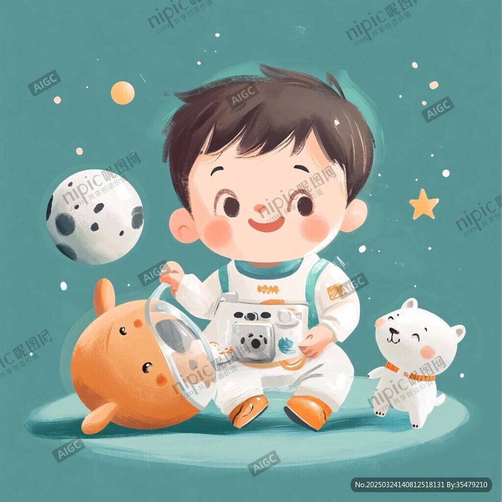 小男孩的太空夢幻玩耍時刻