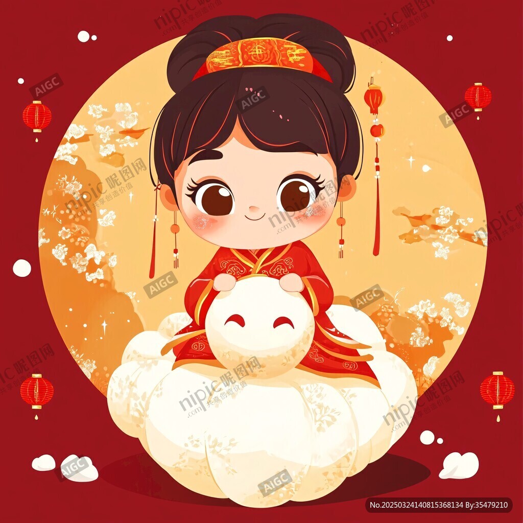 紅衣萌娃抱玉兔賀中秋