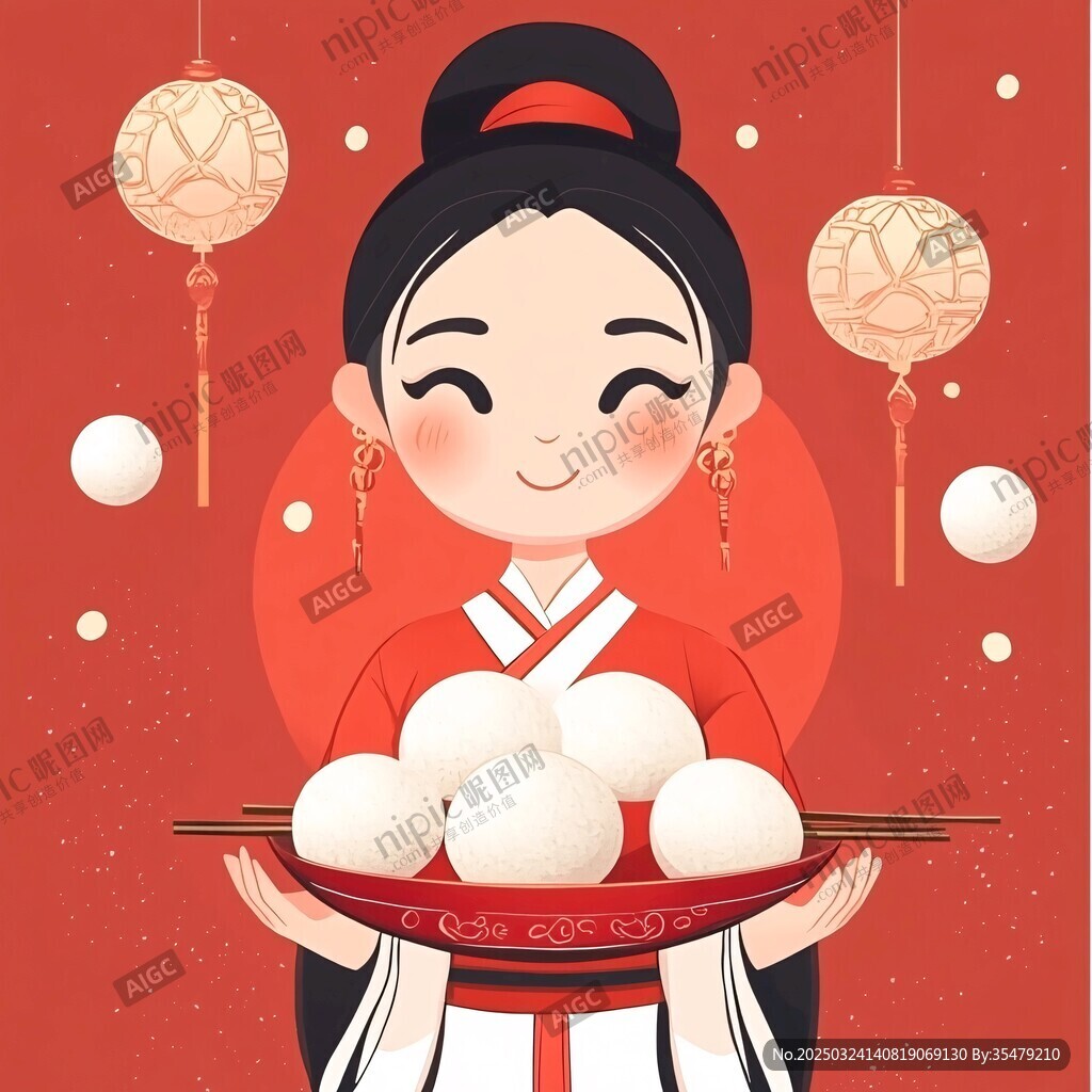 古裝女子端元宵賀佳節(jié)