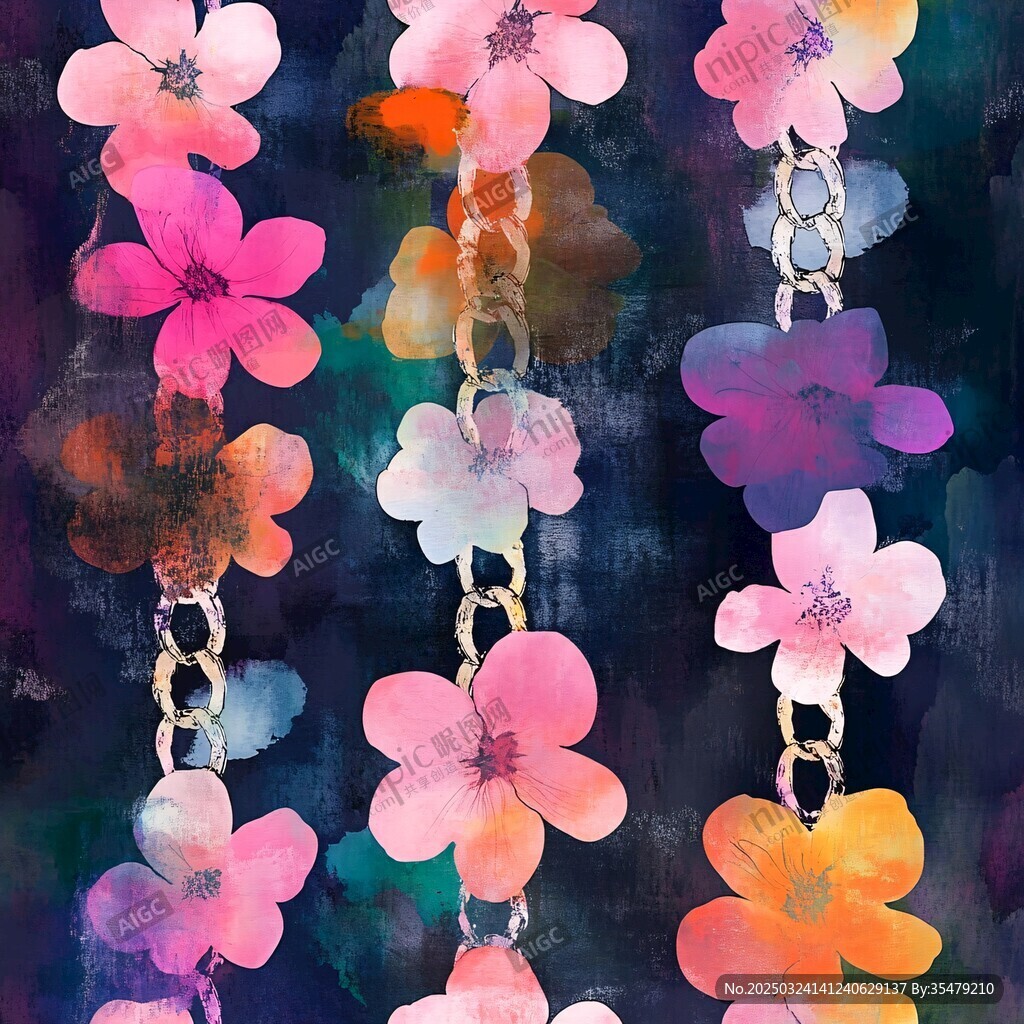 花卉鏈條圖案水彩藝術(shù)畫